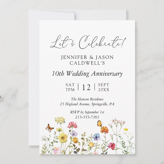 Wildflower Botanical Wedding Anniversary Party Invitation (Front)