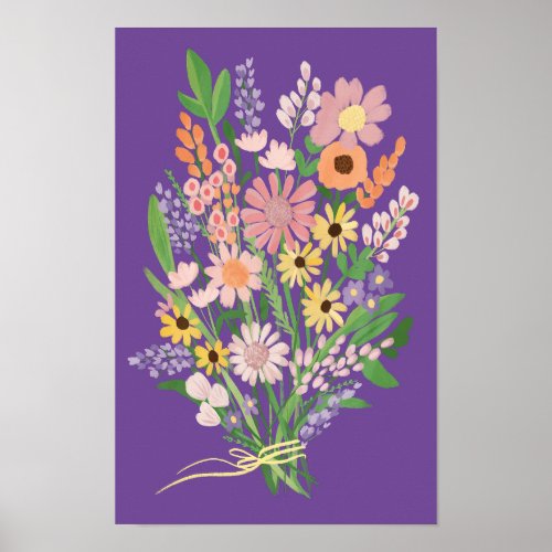 Wildflower Bouquet Colorful Gouache Painting Art Poster
