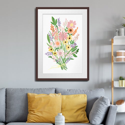 Wildflower Bouquet Colorful Gouache Painting Art Poster