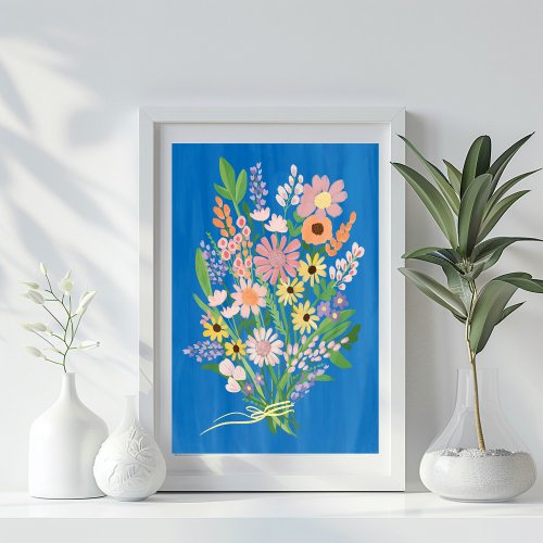 Wildflower Bouquet Colorful Gouache Painting Art Poster