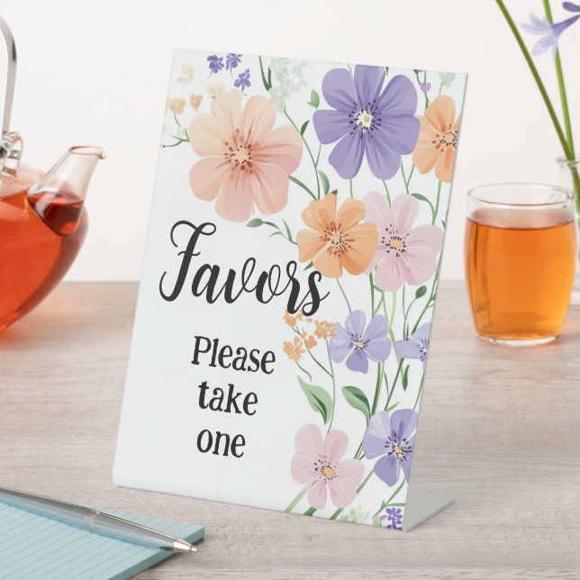 Wildflower Bouquet Floral Favors Please Take One Pedestal Sign (In SItu)