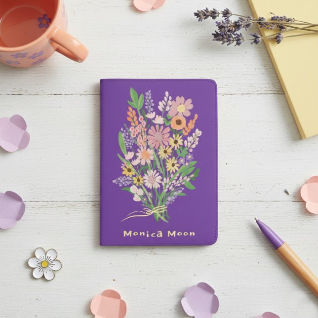 Wildflower Bouquet Handpainted Gouache Custom Name Passport Holder (Wildflower Bouquet Handpainted Gouache Custom Name Passport Holder
)