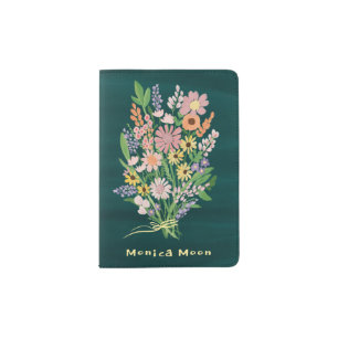 Wildflower Bouquet Handpainted Gouache Custom Name Passport Holder