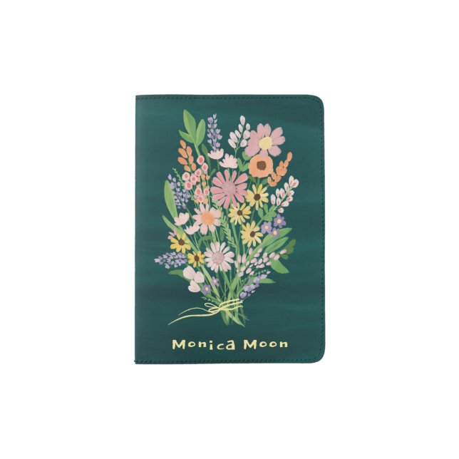 Wildflower Bouquet Handpainted Gouache Custom Name Passport Holder (Front)