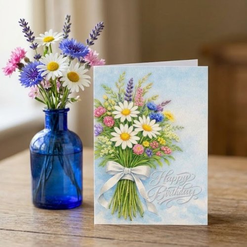 Wildflower Bouquet Happy Birthday Greeting Card