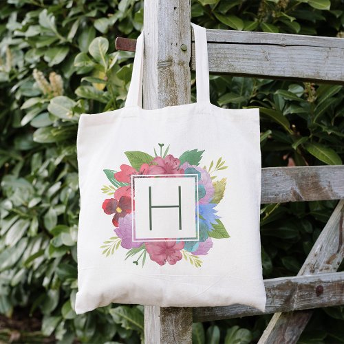 Wildflower Bouquet Monogram Tote Bag