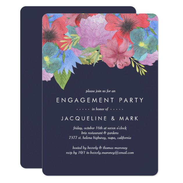 Wildflower Bouquet Navy | Engagement Party Invitation