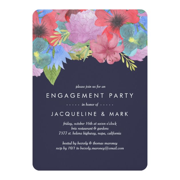 Wildflower Bouquet Navy | Engagement Party Invitation