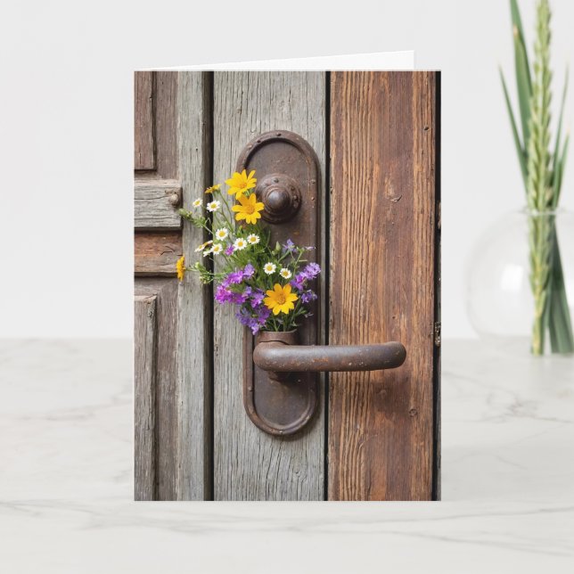 Wildflower Bouquet On Rusty Door Handle Card (Front)