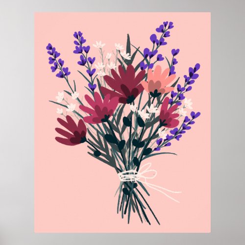 Wildflower Bouquet Retro Modern Colorful Art Poster