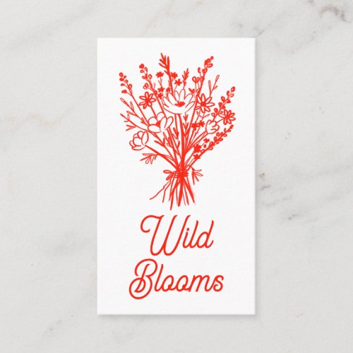 Wildflower Bouquet Rustic Minimal Chic Floral Red  Business Card