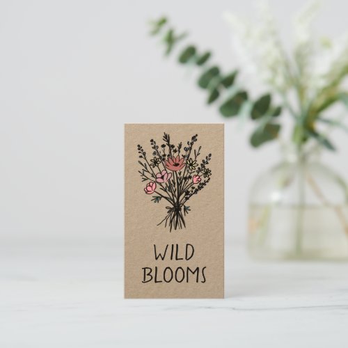 Wildflower Bouquet Rustic Minimal Floral Kraft  Business Card