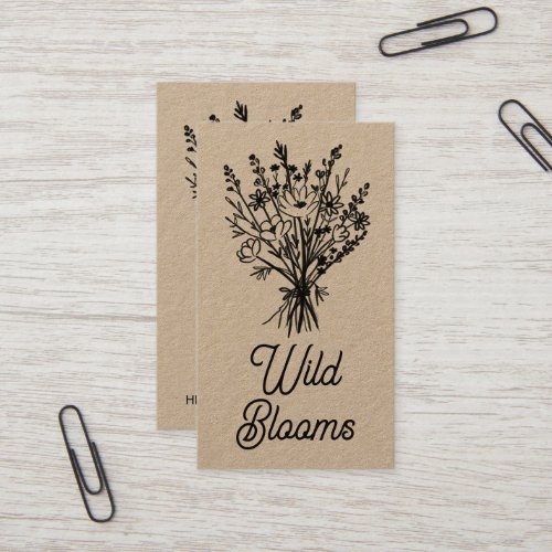 Wildflower Bouquet Rustic Minimal Floral Kraft  Business Card