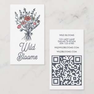 Wildflower Bouquet Rustic Minimal Floral QR code Business Card
