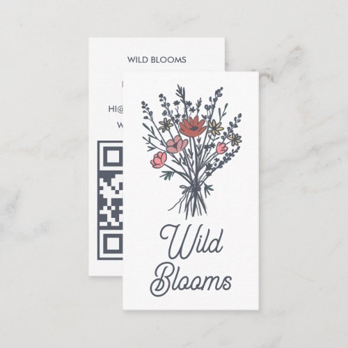 Wildflower Bouquet Rustic Minimal Floral QR code Business Card