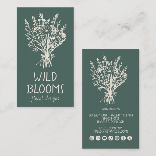 Wildflower Bouquet Rustic Minimal Floral Social Business Card