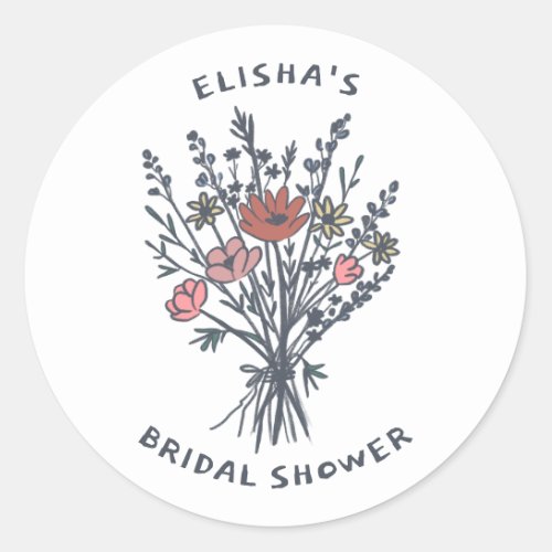 Wildflower Bouquet Rustic Whimsical Bridal Shower  Classic Round Sticker