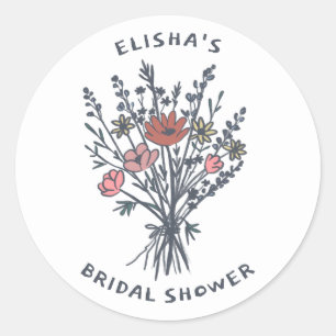 Wildflower Bouquet Rustic Whimsical Bridal Shower Classic Round Sticker