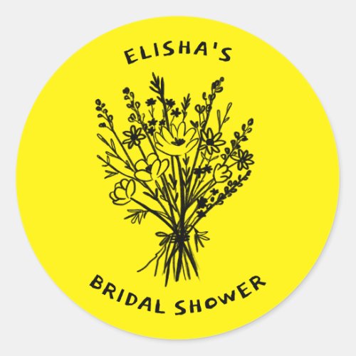 Wildflower Bouquet Rustic Whimsical Bridal Shower  Classic Round Sticker