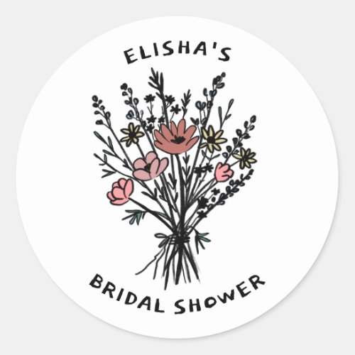 Wildflower Bouquet Rustic Whimsical Bridal Shower  Classic Round Sticker