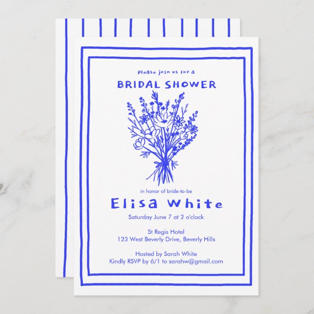 Wildflower Bouquet Rustic Whimsical Bridal Shower  Invitation (Front/Back)