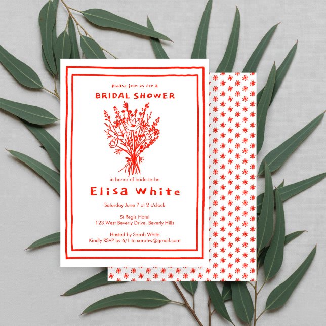 Wildflower Bouquet Rustic Whimsical Bridal Shower  Invitation (Wildflower Bouquet Rustic Whimsical Bridal Shower Red White CUSTOM Invitation
)