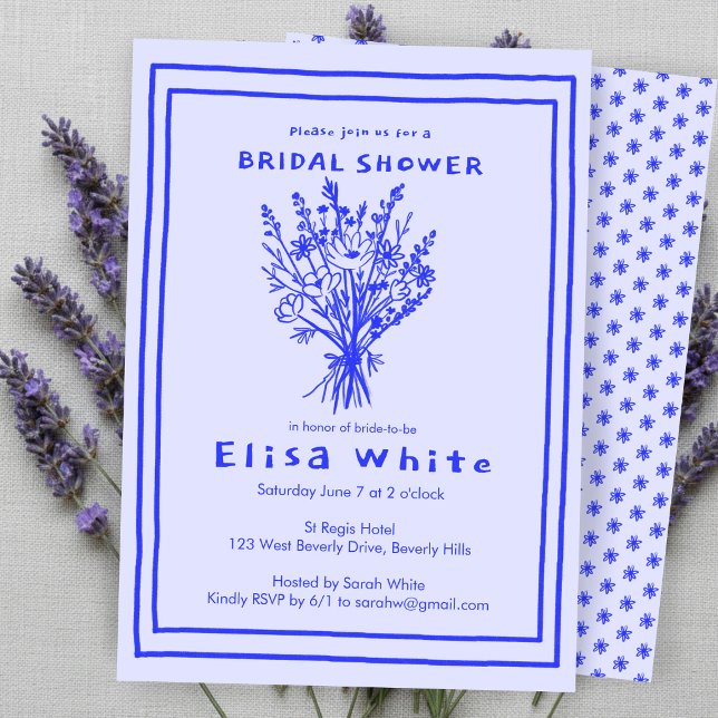 Wildflower Bouquet Rustic Whimsical Bridal Shower  Invitation (Wildflower Bouquet Rustic Whimsical Bridal Shower Blue Periwinkle Invitation
)