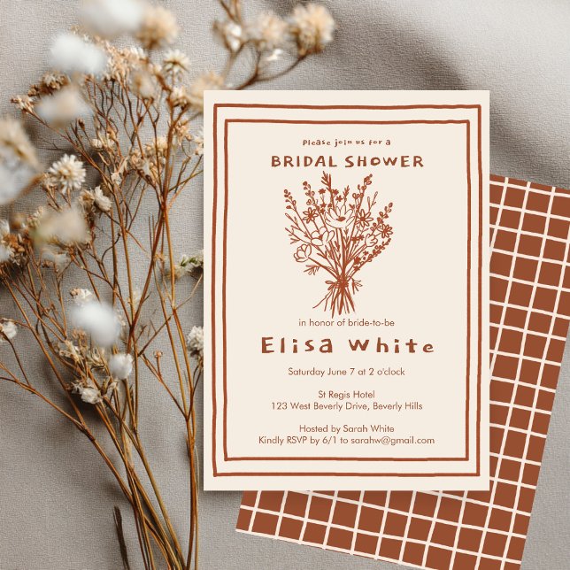 Wildflower Bouquet Rustic Whimsical Bridal Shower Invitation (Wildflower Bouquet Rustic Whimsical Neutrals Hand-drawn Bridal Shower Invitation
)