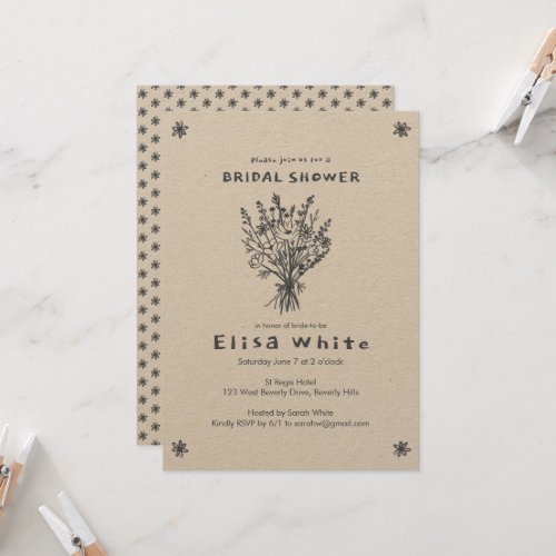 Wildflower Bouquet Rustic Whimsical Bridal Shower  Invitation