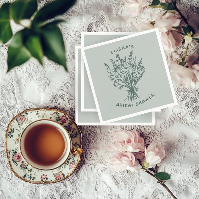 Wildflower Bouquet Rustic Whimsical Bridal Shower  Napkins (Wildflower Bouquet Rustic Whimsical Bridal Shower Sage CUSTOM Napkins
)