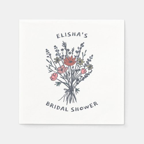 Wildflower Bouquet Rustic Whimsical Bridal Shower  Napkins