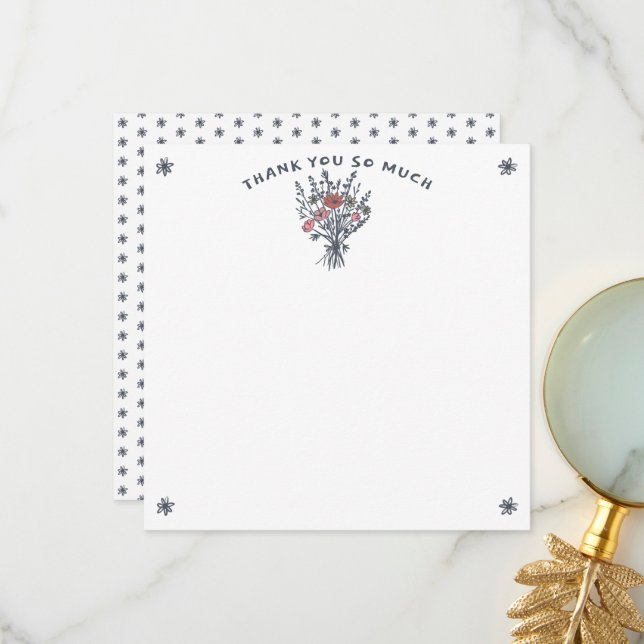 Wildflower Bouquet Rustic Whimsical Bridal Shower  Thank You Card (Front/Back In Situ)