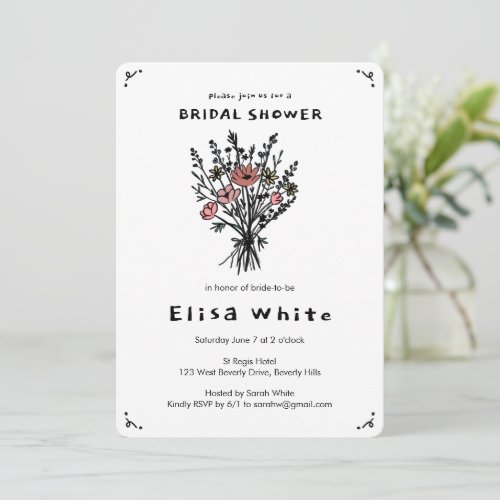 Wildflower Bouquet Rustic Whimsical QR Code Bridal Invitation