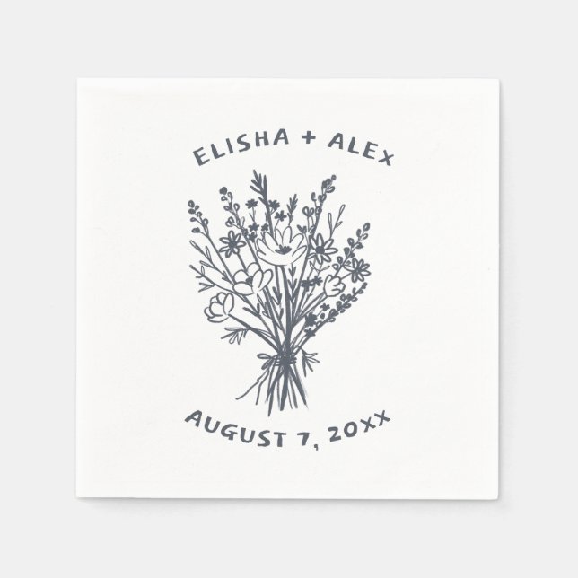 Wildflower Bouquet Rustic Whimsical Wedding Bloom  Napkins (Front)