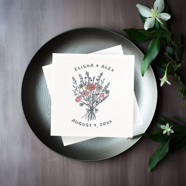 Wildflower Bouquet Rustic Whimsical Wedding Bloom  Napkins (Wildflower Bouquet Rustic Whimsical Wedding Bloom Napkins
)