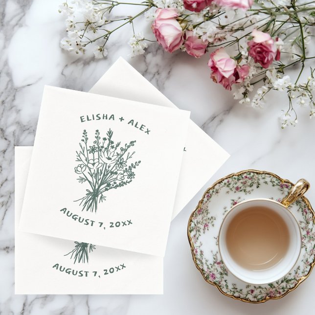 Wildflower Bouquet Rustic Whimsical Wedding Bloom  Napkins (Wildflower Bouquet Rustic Whimsical Wedding Engagement floral custom Napkins
)