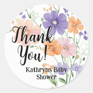 Wildflower Bouquet Spring Floral Girl Baby Shower Classic Round Sticker