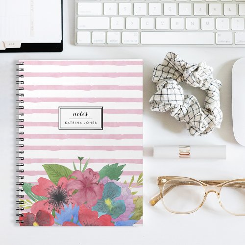 Wildflower Bouquet Watercolor Stripe Notebook