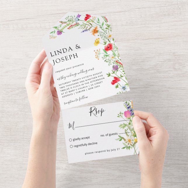 Wildflower Bouquet Wedding All in One Invite (Tearaway)