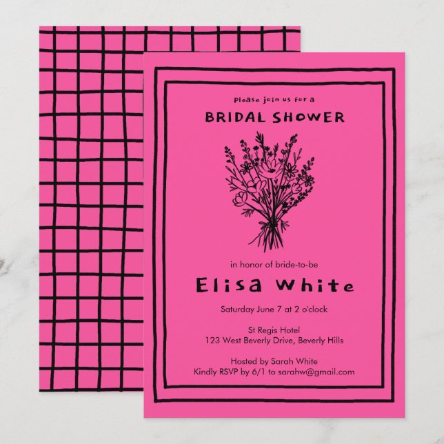 Wildflower Bouquet Whimsical Bridal Shower Bold Invitation (Front/Back)