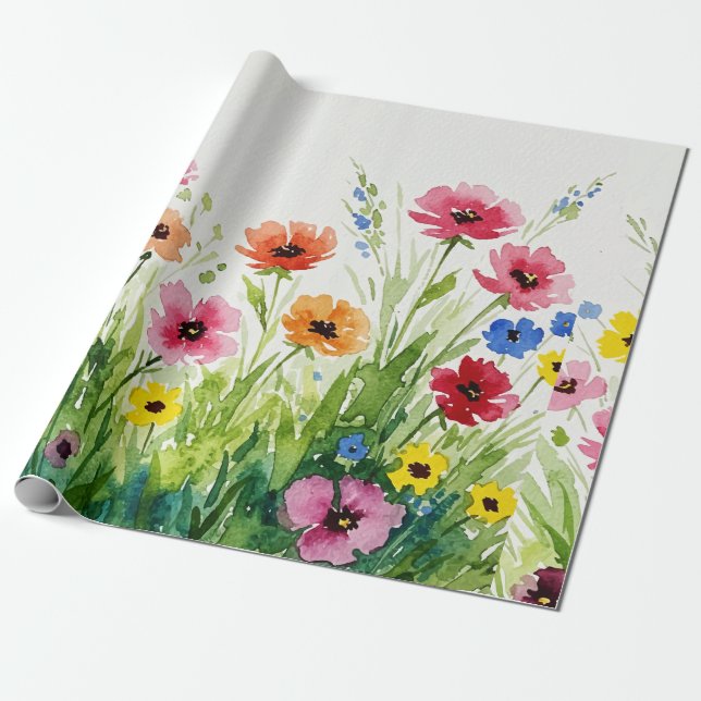 Wildflower bouquet wrapping paper (Unrolled)
