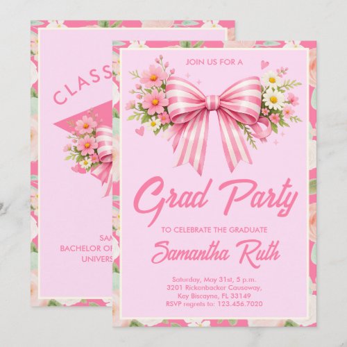 Wildflower Bow Best Grad Ever Graduation Party Invitation