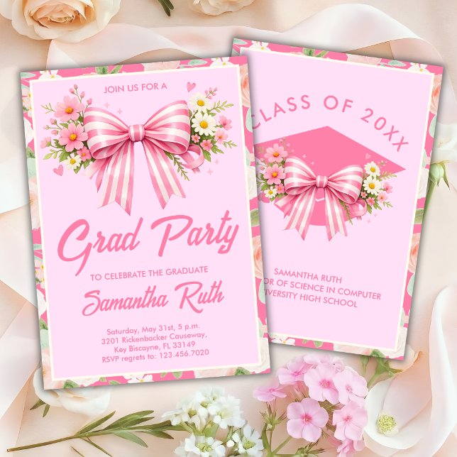 Wildflower Bow Best Grad Ever Graduation Party Invitation (Creator Uploaded)