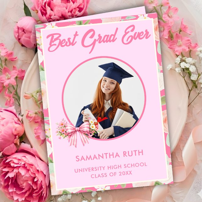 Wildflower Bow Best Grad Ever Photo Graduation Card (Creator Uploaded)