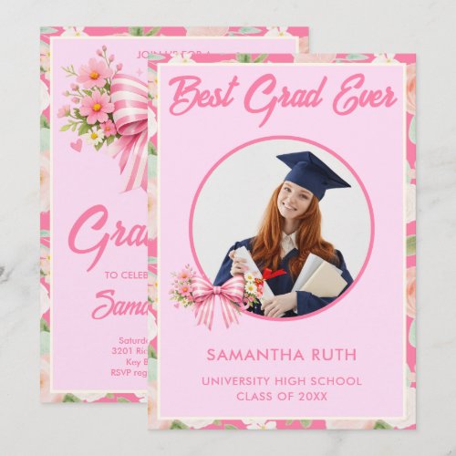 Wildflower Bow Best Grad Ever Photo Graduation Invitation