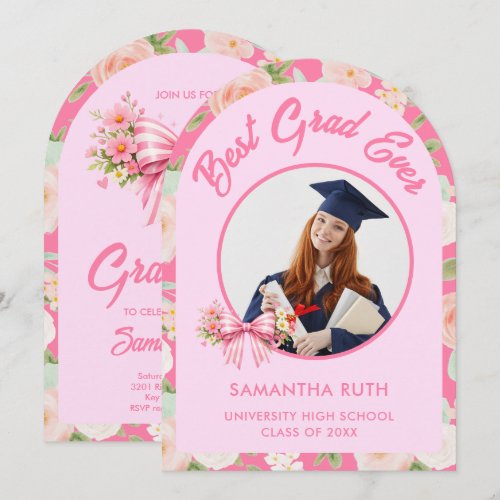 Wildflower Bow Best Grad Ever Photo Graduation Invitation