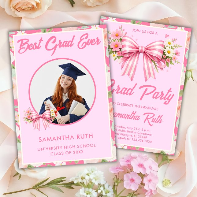 Wildflower Bow Best Grad Ever Photo Graduation Invitation (Creator Uploaded)