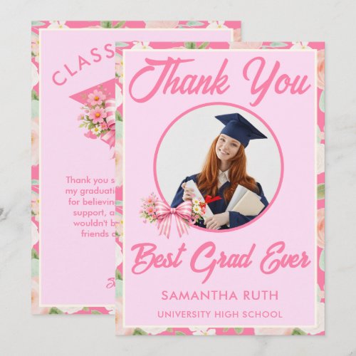 Wildflower Bow Best Grad Ever Photo Graduation Thank You Card