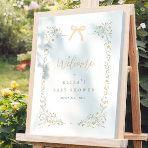Wildflower & Bow Elegant Baby Shower Welcome Sign
