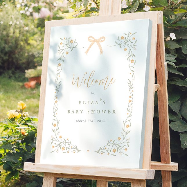 Wildflower & Bow Elegant Baby Shower Welcome Sign (Creator Uploaded)
